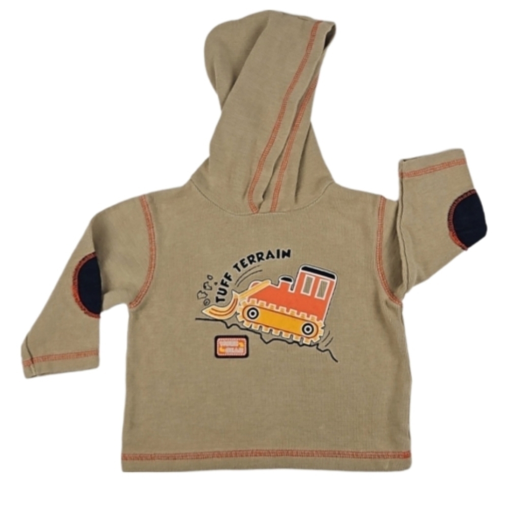 Vintage 18 Months Baby Hoodie Sweatshirt Tan Truck Bulldozer Boys 18M